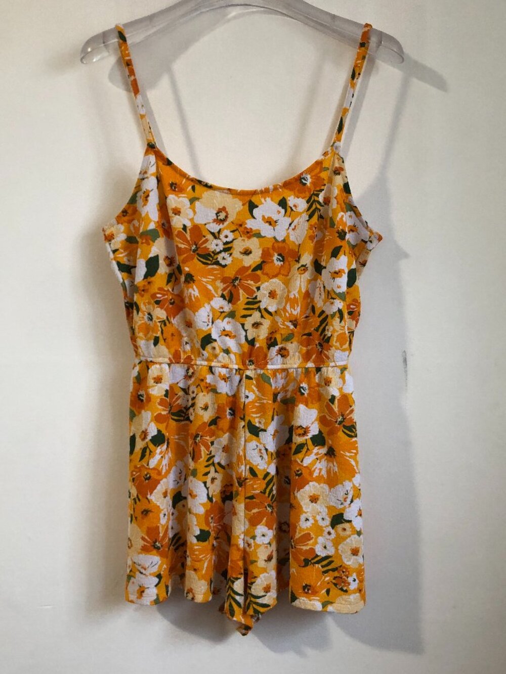Orange Romper Shorts White Floral print Spaghetti straps Divided by H&M Medium